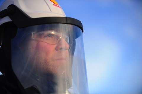 Refinery worker in safety gear