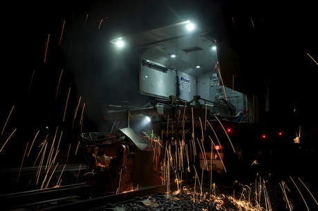 Rail track welder before lighting