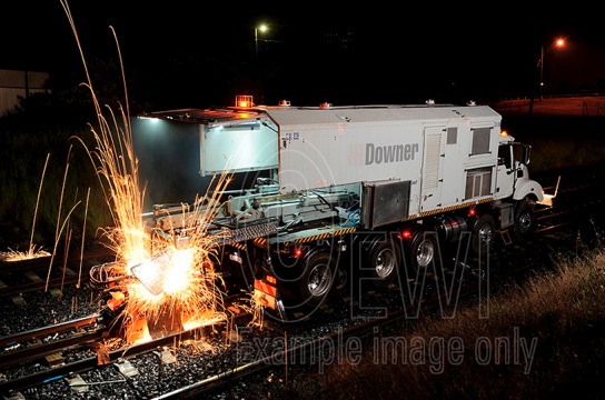 Rail track welding unit with lighting applied