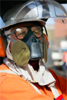 Industrial photography of worker with breathing mask